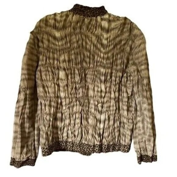 Chico's Women's Leopard Print Crinkle Jacket Lined With Front Zipper Closure M - Picture 2 of 7
